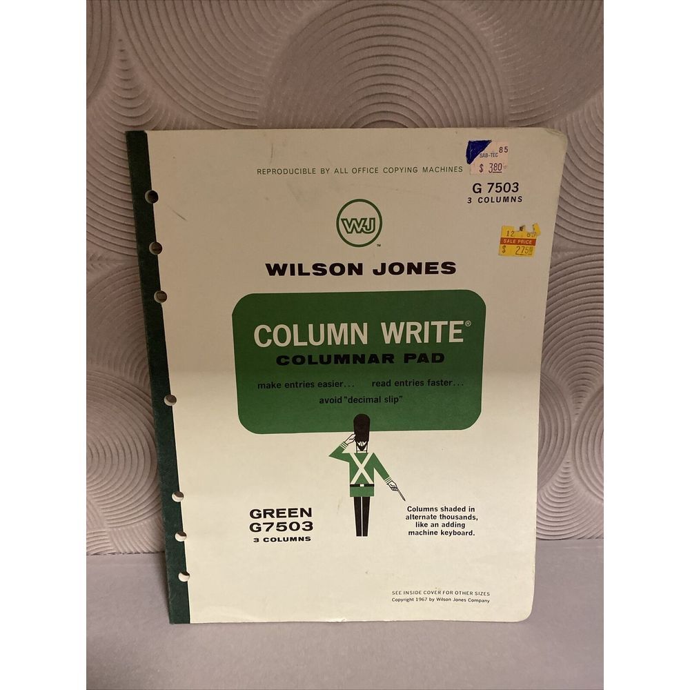 Vintage‎ 1967 Wilson Jones Columnar Pad Green G7503 3 Columns Accounting